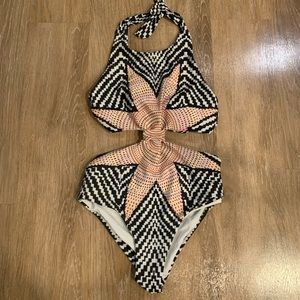 Mara Hoffman”esque” halter cut out one piece swimsuit